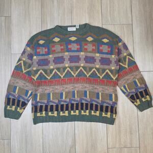 Vintage Barry Bricken Sweater Mens XL Silk Cotton Geometric Made Hong Kong 90s